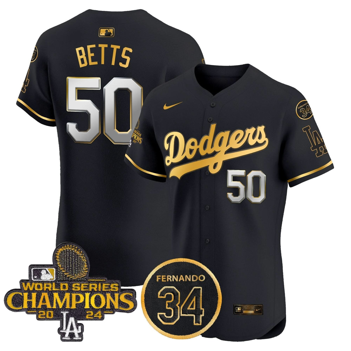 LAD 2024 World Series Champions Gold Trim Vapor Premier Elite Jersey V2 - Stitched