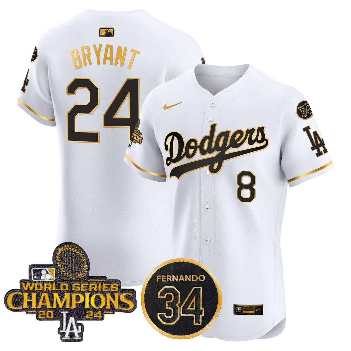 LAD 2024 World Series Champions Gold Trim Vapor Premier Elite Jersey V2 - Stitched