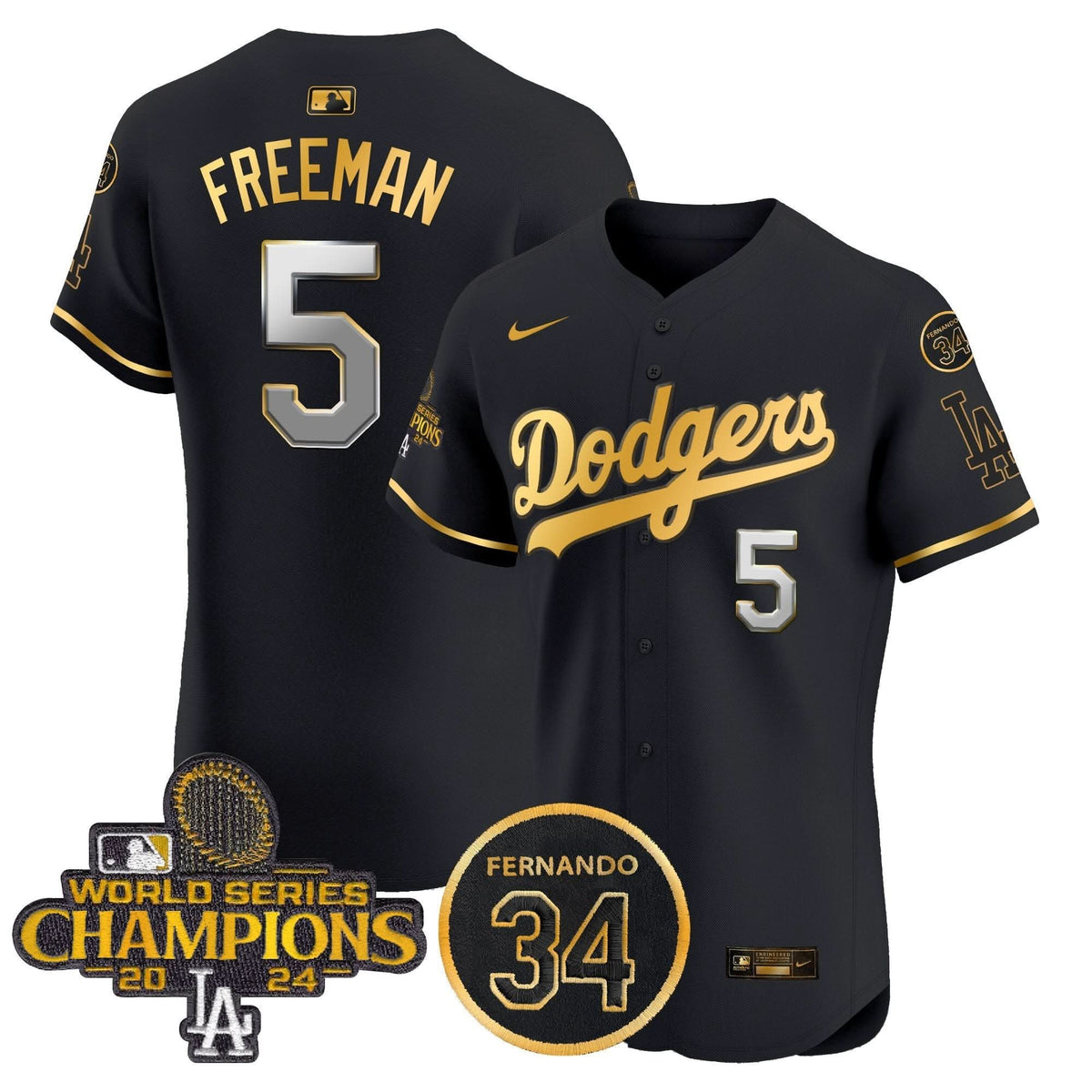 LAD 2024 World Series Champions Gold Trim Vapor Premier Elite Jersey V2 - Stitched