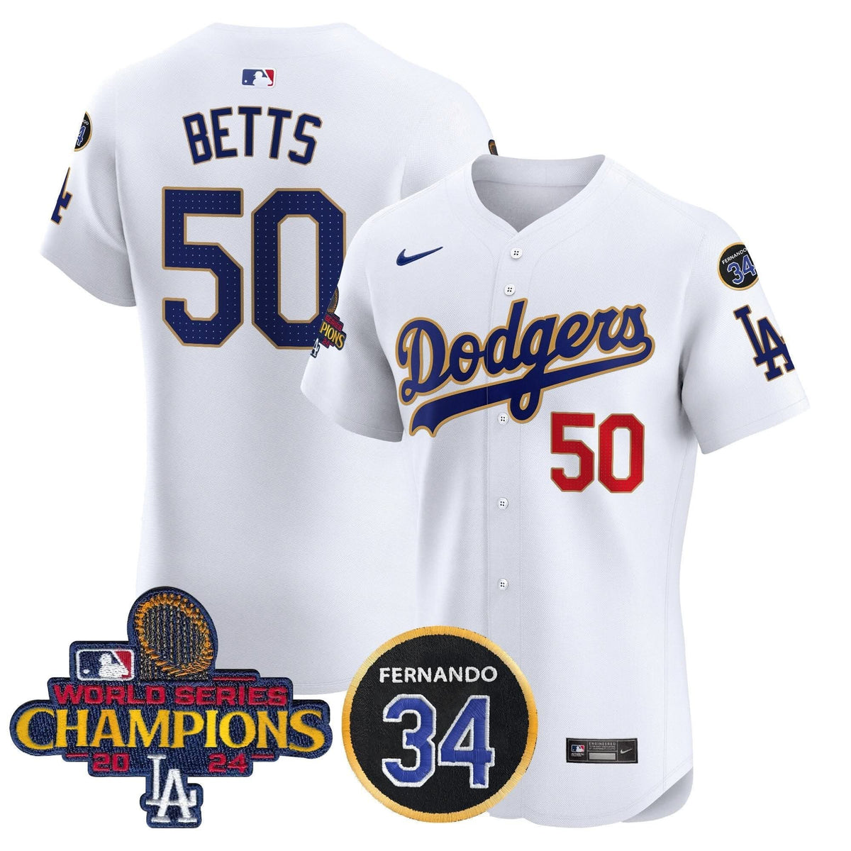 LAD 2024 World Series Champions Gold Trim Vapor Premier Elite Jersey V2 - Stitched