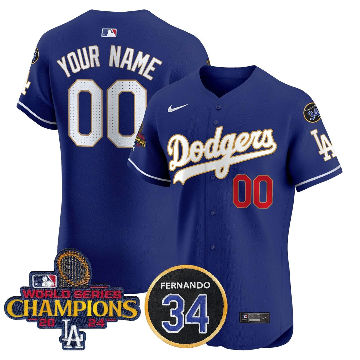 LAD 2024 World Series Champions Gold Trim Vapor Premier Elite Custom Jersey V2 - Stitched