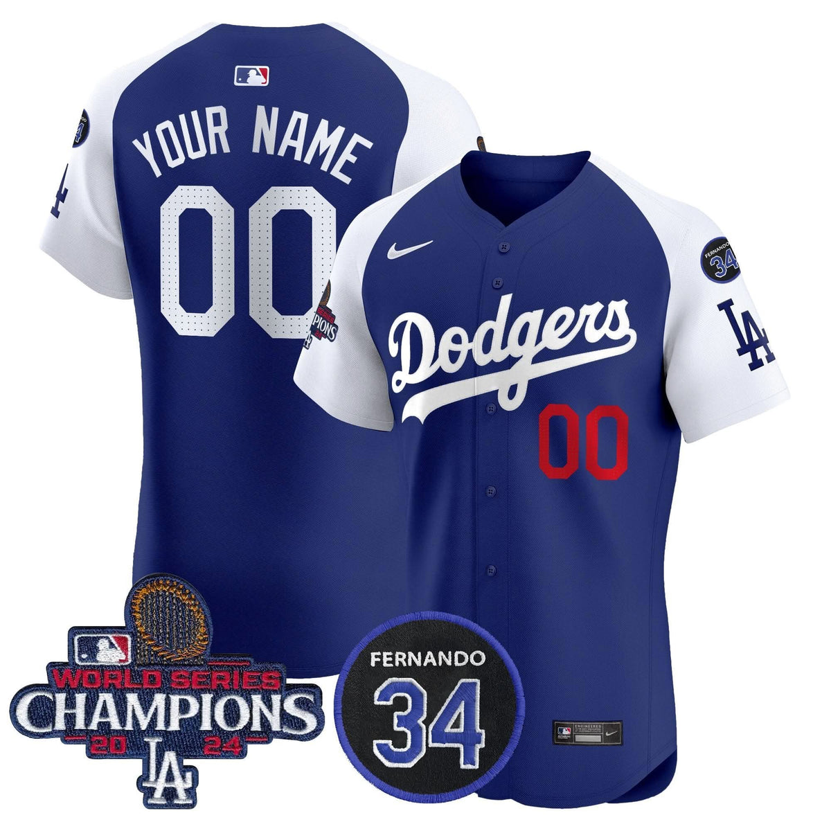 LAD 2024 World Series Champions Patch Vapor Premier Elite Custom Jersey V2 - Stitched