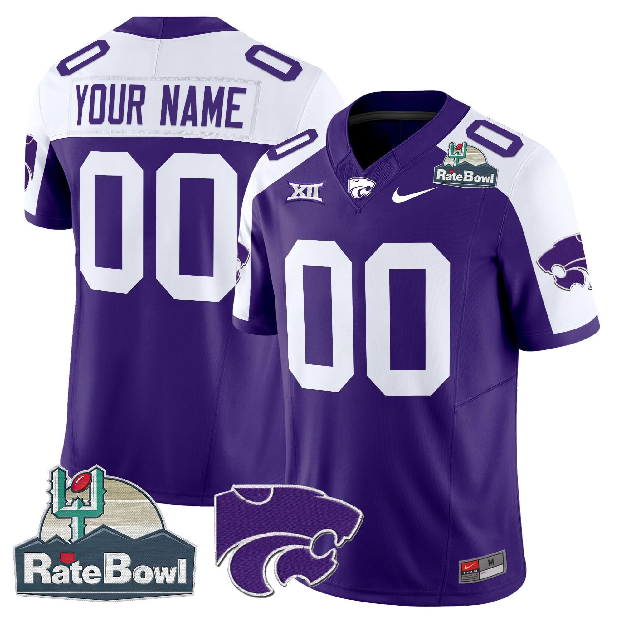 Kansas State Wildcats 2025 Rate Bowl Patch Vapor Limited Custom Jersey