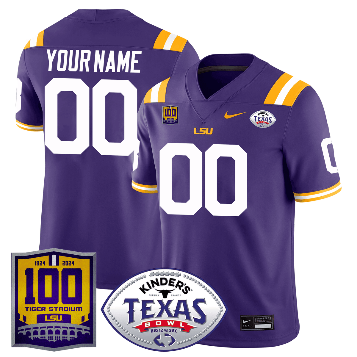 LSU 100 Years of Tiger Stadium & Texas Bowl Patch Vapor Limited Custom Jersey