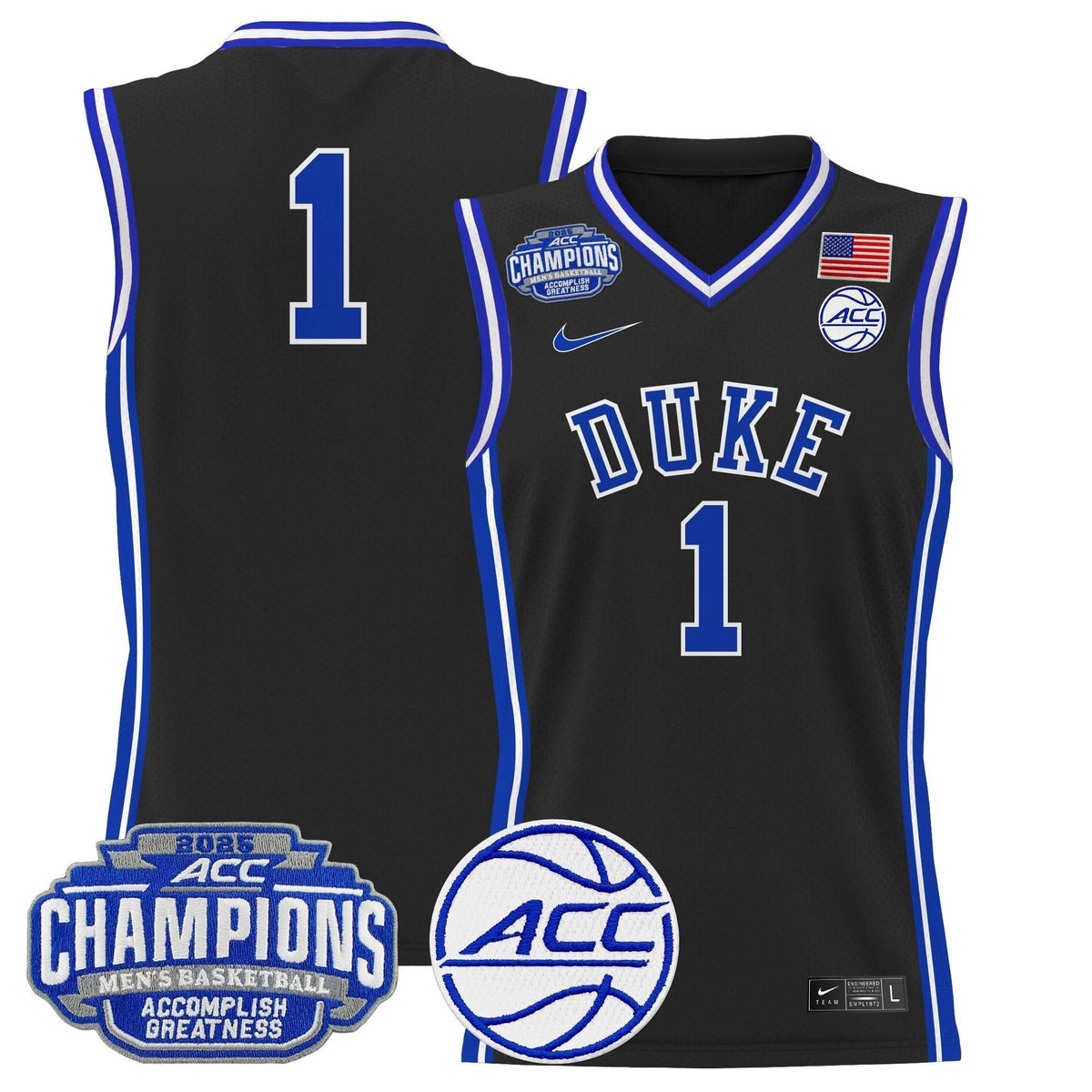 DUKE 2025 ACC Conference Tournament Champions Basketball Jersey - Stitched