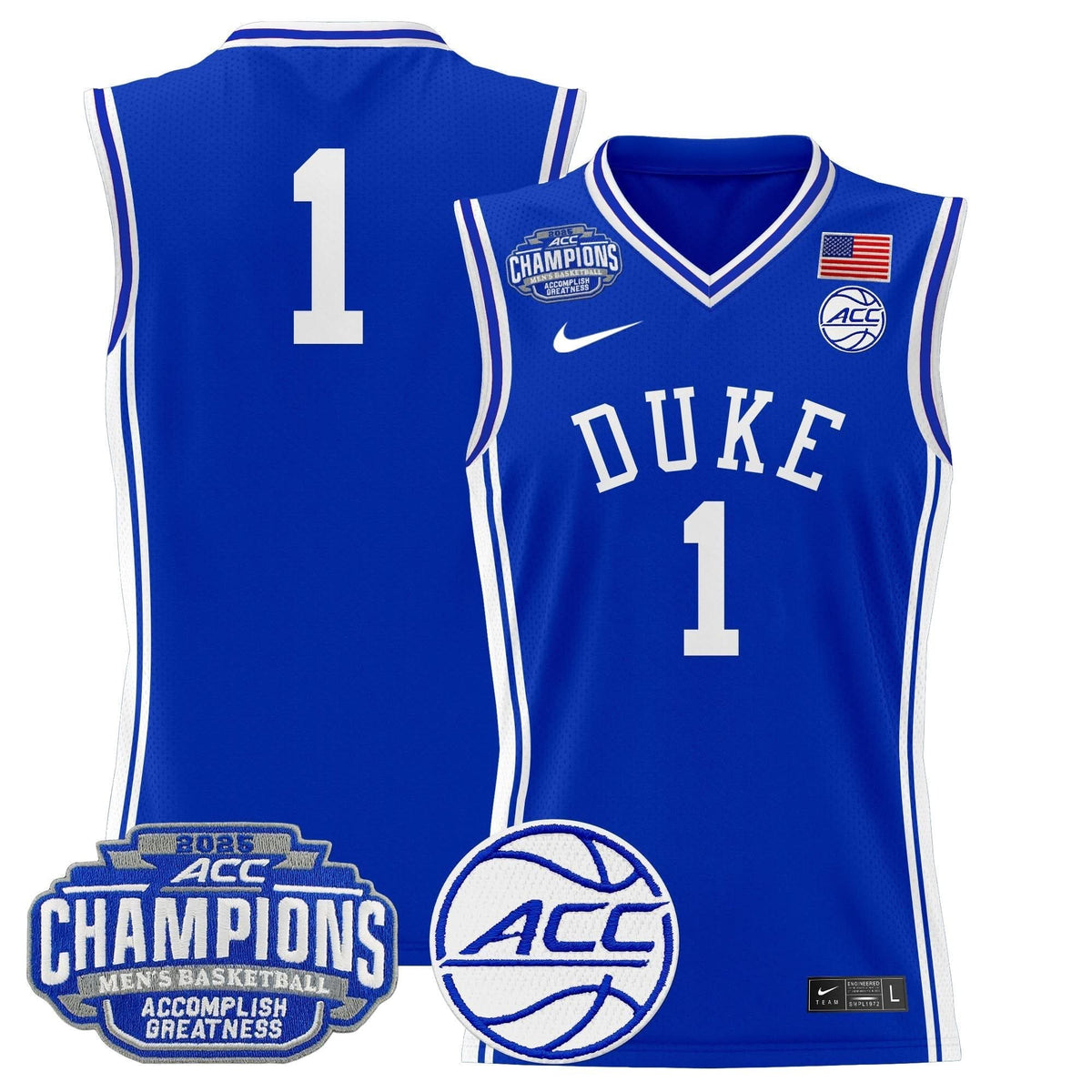 DUKE 2025 ACC Conference Tournament Champions Basketball Jersey - Stitched