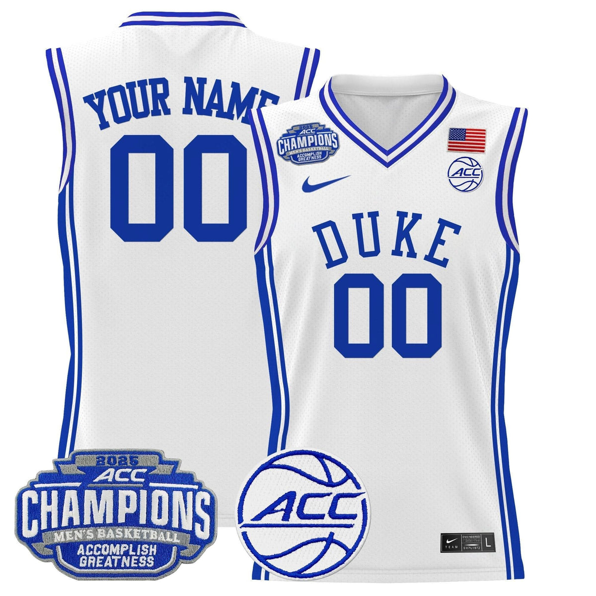 DUKE 2025 ACC Conference Tournament Champions Basketball Custom Jersey - Stitched