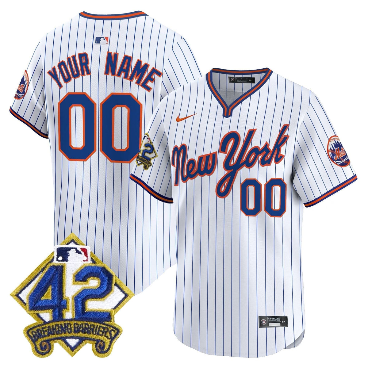 NYM 2025 Jackie Robinson Patch Road Alternate Custom Jersey – Stitched