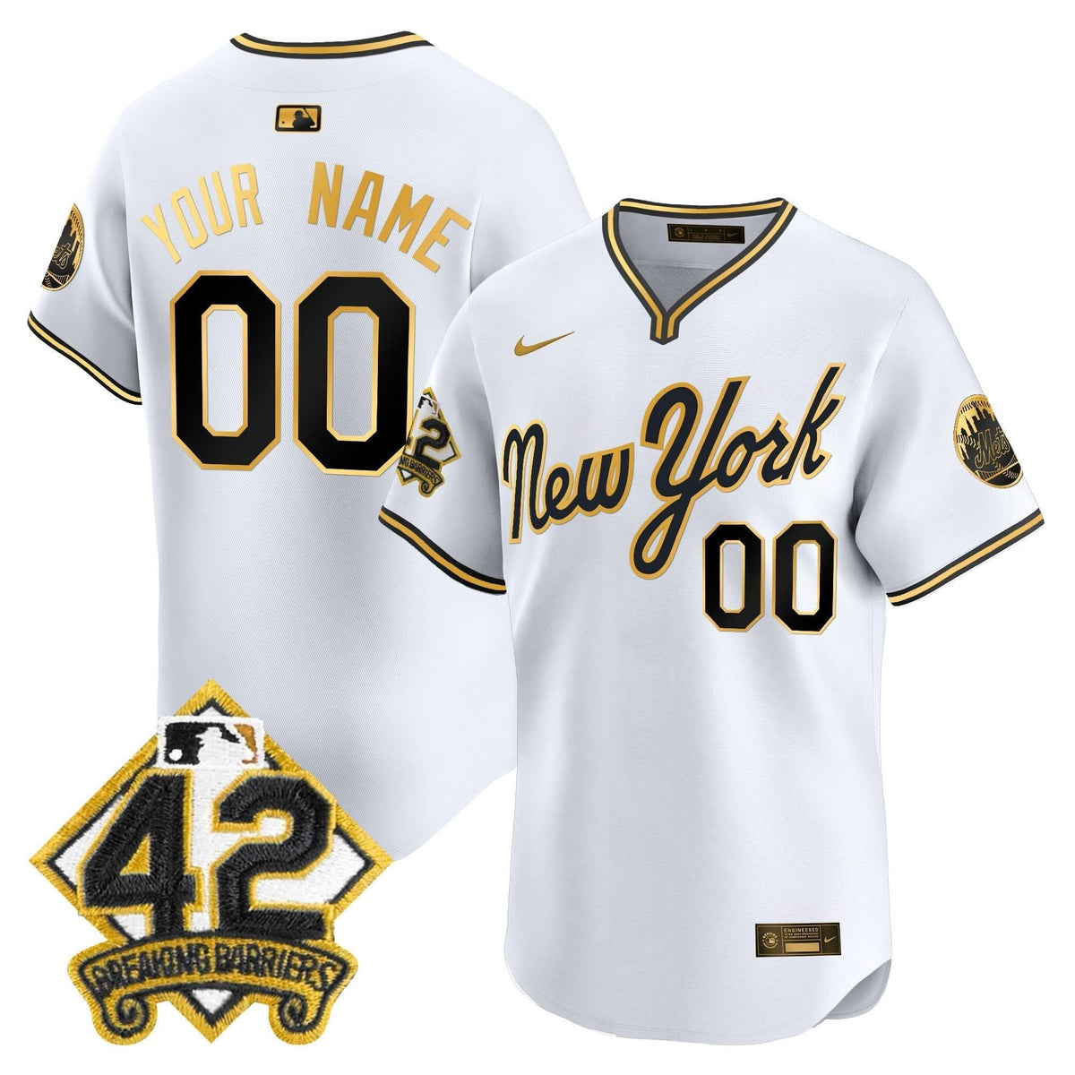 NYM 2025 Jackie Robinson Patch Road Alternate Custom Jersey – Stitched