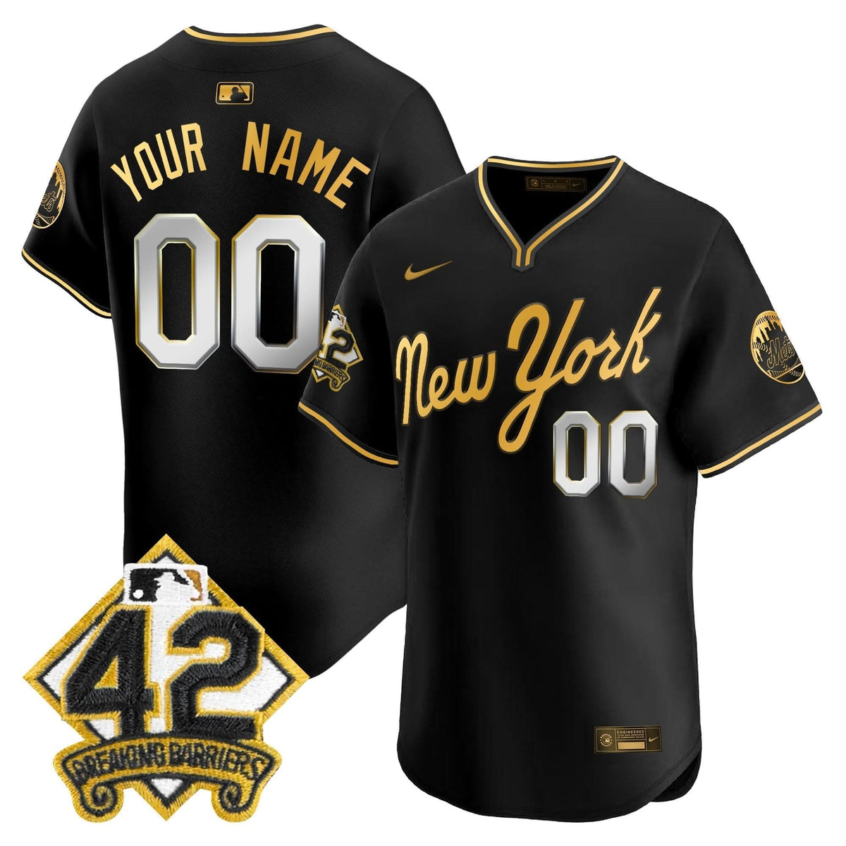 NYM 2025 Jackie Robinson Patch Road Alternate Custom Jersey – Stitched