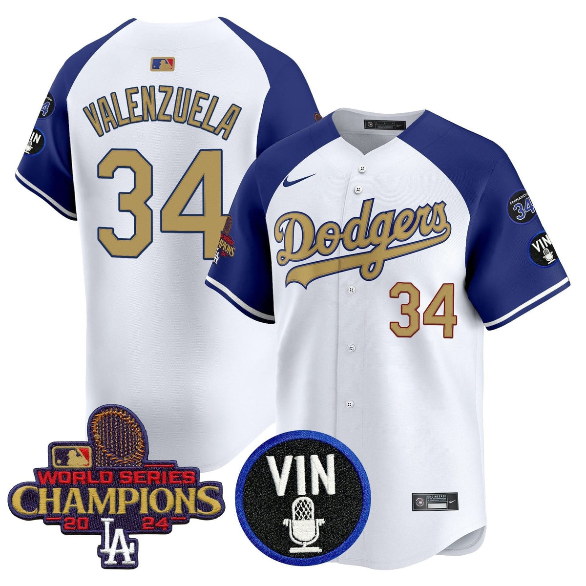 LAD 2025 Vin Scully & #34 Fernando Patch Gold Vapor Premier Limited Jersey - Stitched