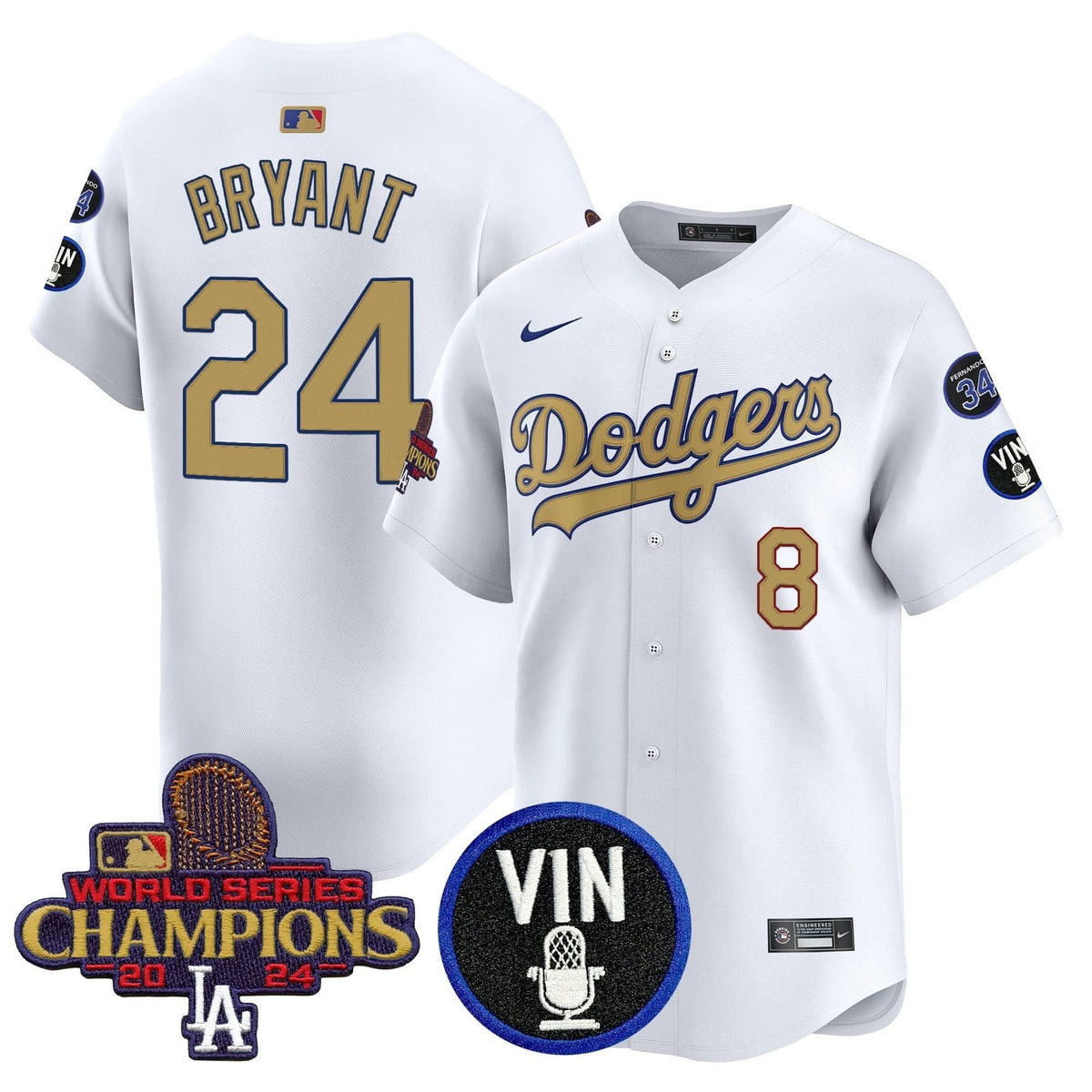 LAD 2025 Vin Scully & #34 Fernando Patch Gold Vapor Premier Limited Jersey - Stitched