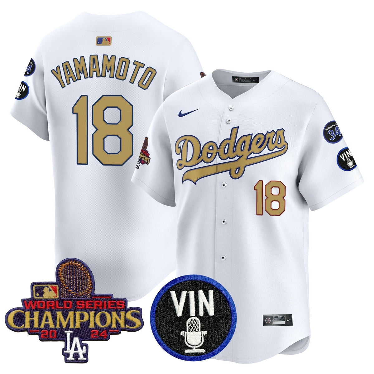LAD 2025 Vin Scully & #34 Fernando Patch Gold Vapor Premier Limited Jersey - Stitched