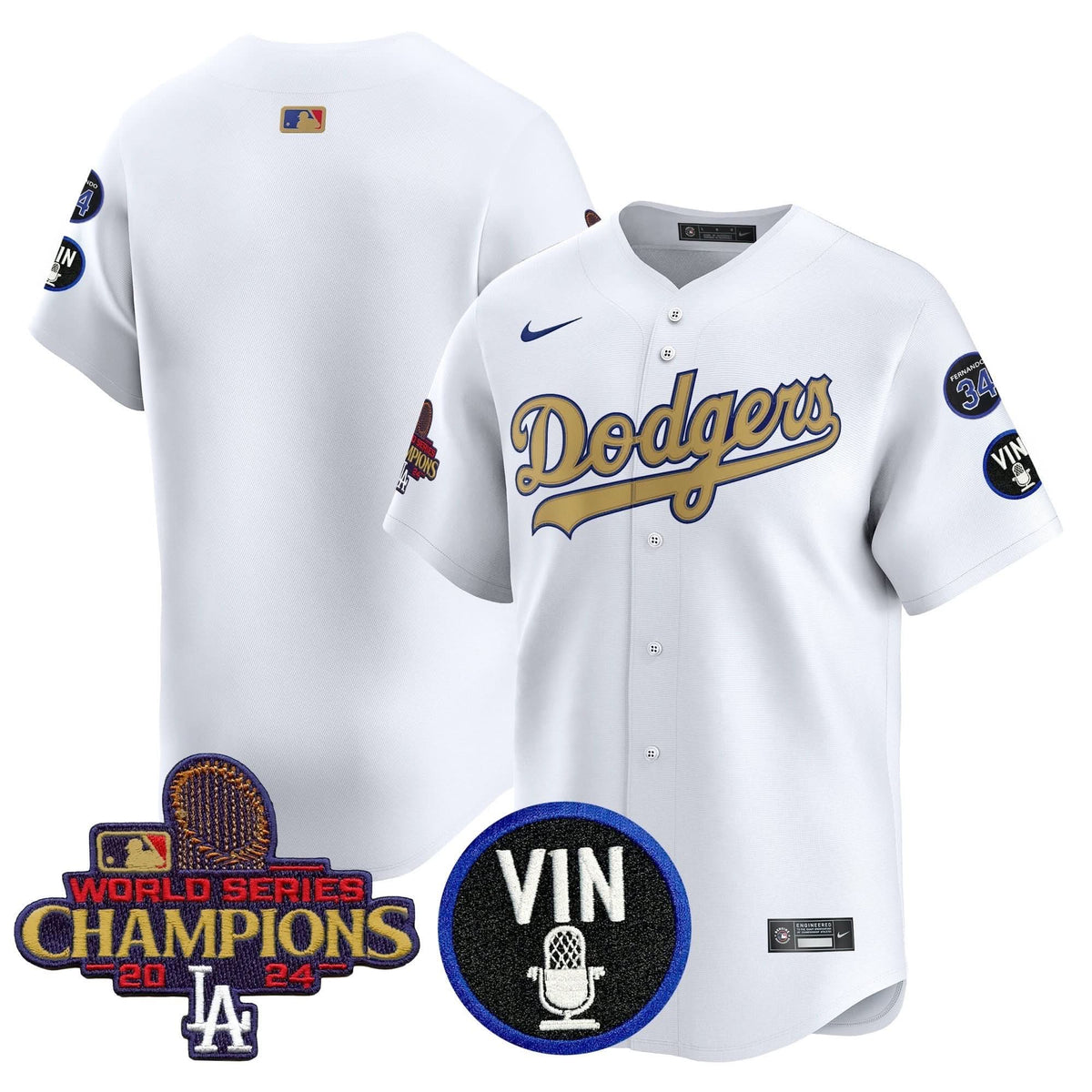 LAD 2025 Vin Scully & #34 Fernando Patch Gold Vapor Premier Limited Jersey - Stitched