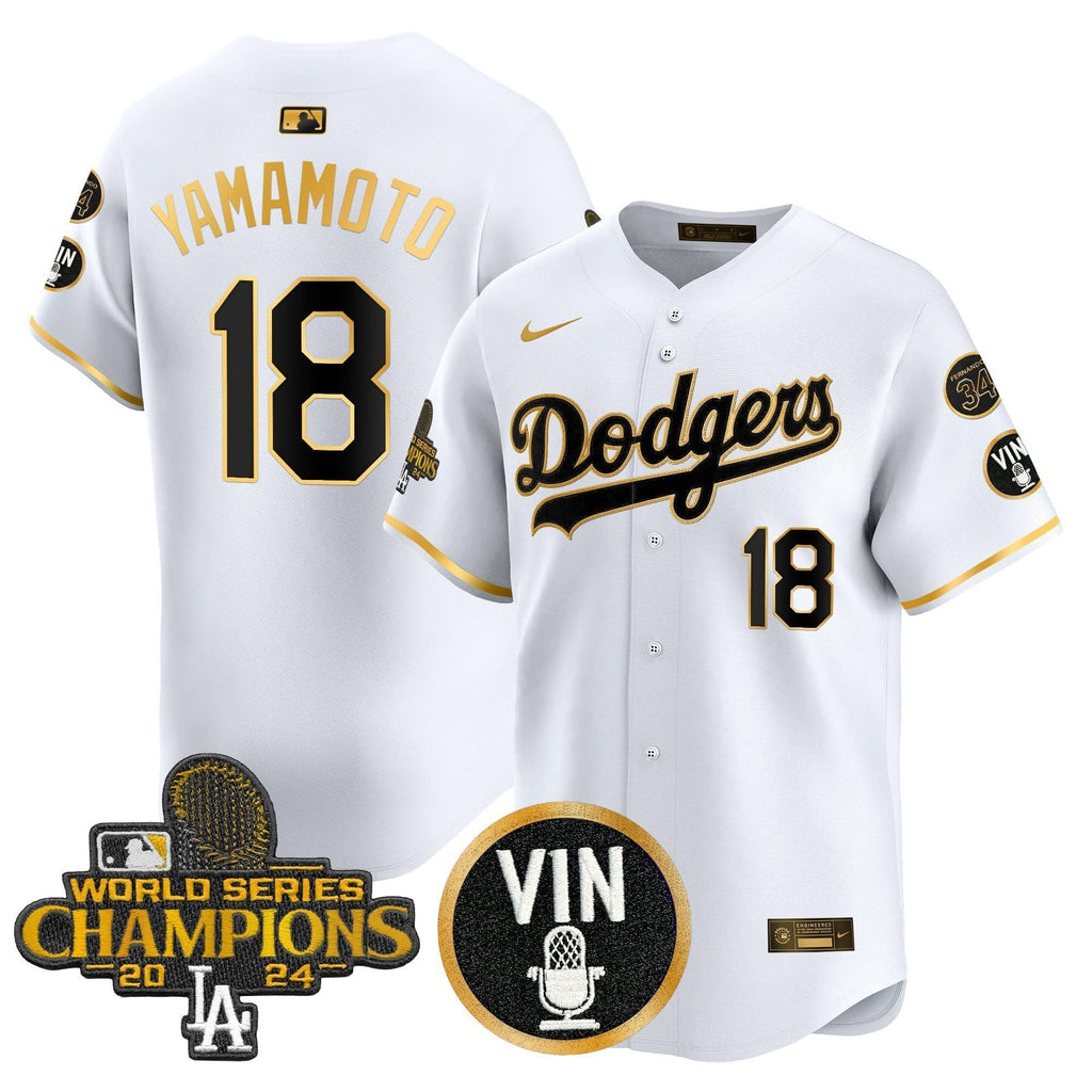 LAD 2025 Vin Scully & #34 Fernando Patch Gold Vapor Premier Limited Jersey - Stitched