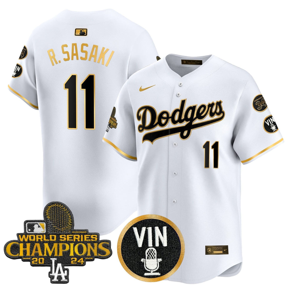 LAD 2025 Vin Scully & #34 Fernando Patch Gold Vapor Premier Limited Jersey - Stitched