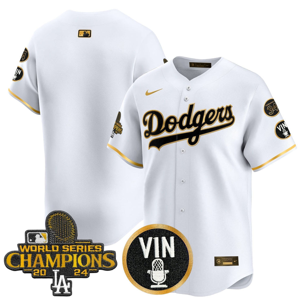 LAD 2025 Vin Scully & #34 Fernando Patch Gold Vapor Premier Limited Jersey - Stitched