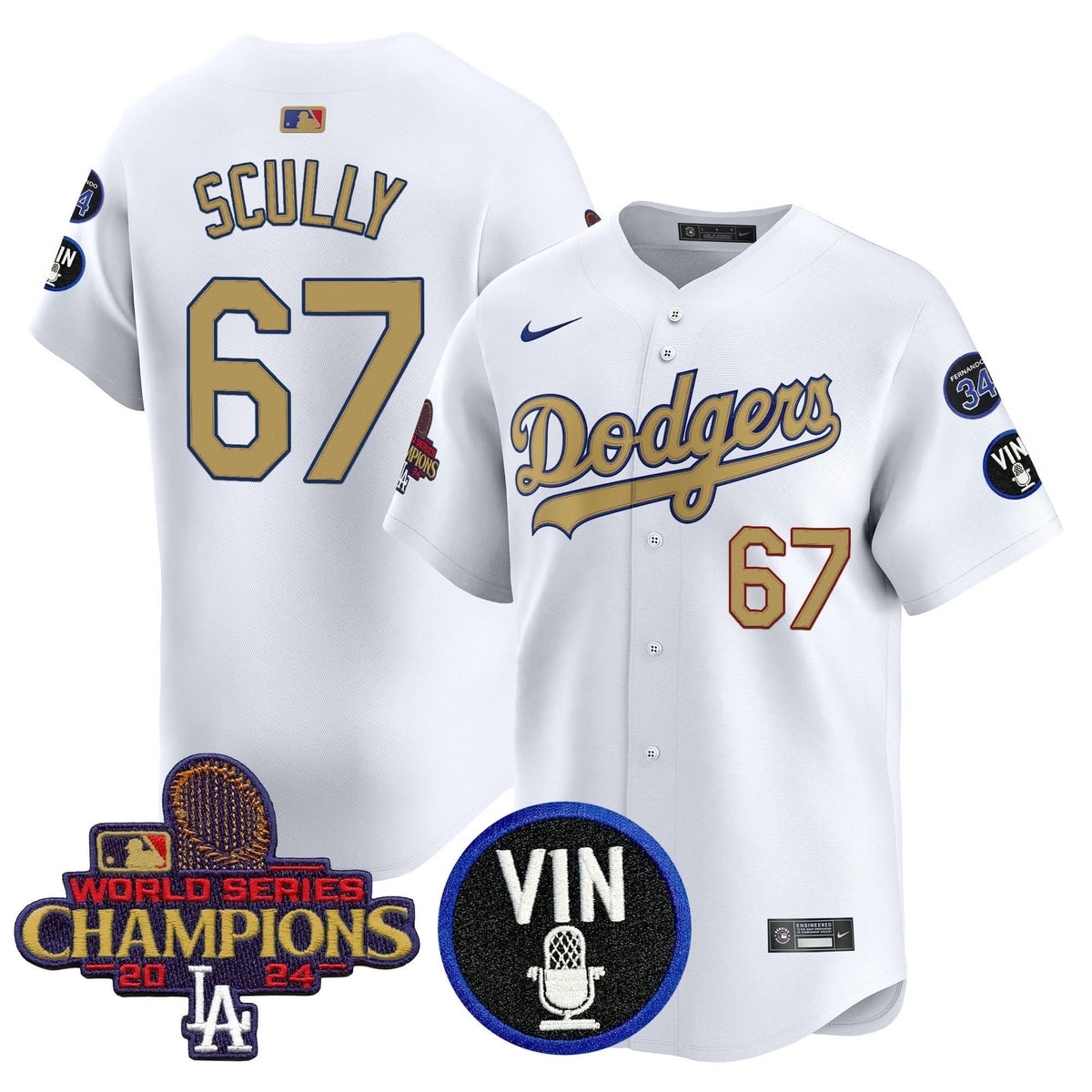 LAD 2025 Vin Scully & #34 Fernando Patch Gold Vapor Premier Limited Jersey - Stitched