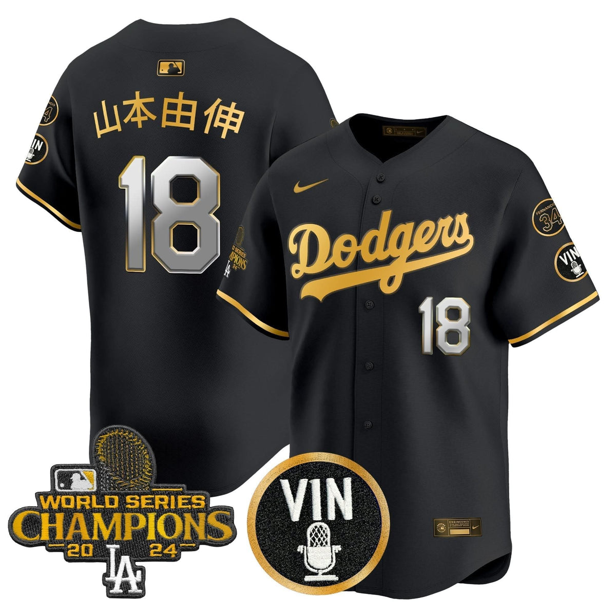 LAD 2025 Vin Scully & #34 Fernando Patch Gold Vapor Premier Limited Jersey - Stitched