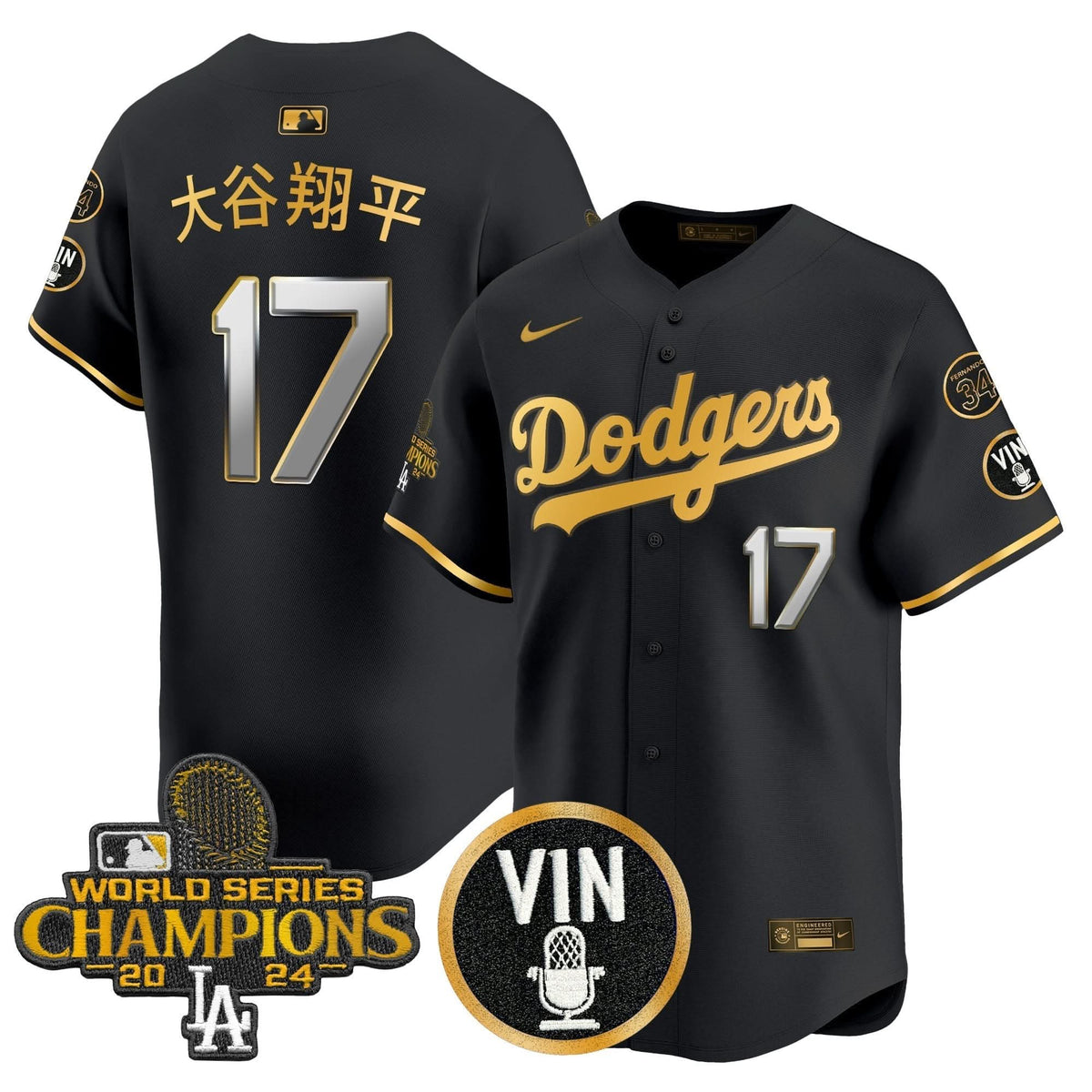LAD 2025 Vin Scully & #34 Fernando Patch Gold Vapor Premier Limited Jersey - Stitched