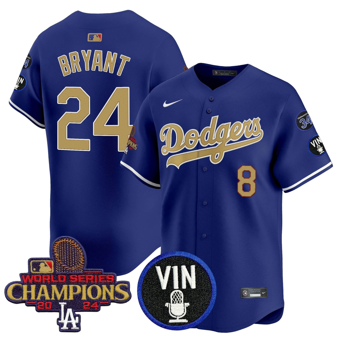 LAD 2025 Vin Scully & #34 Fernando Patch Gold Vapor Premier Limited Jersey - Stitched