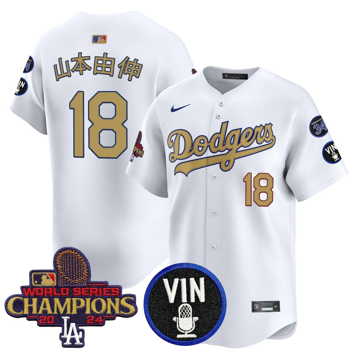 LAD 2025 Vin Scully & #34 Fernando Patch Gold Vapor Premier Limited Jersey - Stitched