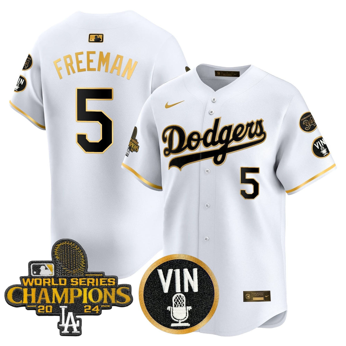 LAD 2025 Vin Scully & #34 Fernando Patch Gold Vapor Premier Limited Jersey - Stitched