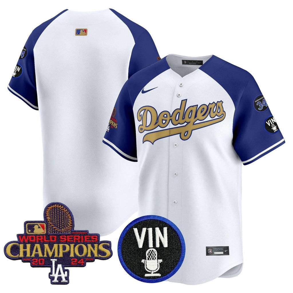 LAD 2025 Vin Scully & #34 Fernando Patch Gold Vapor Premier Limited Jersey - Stitched