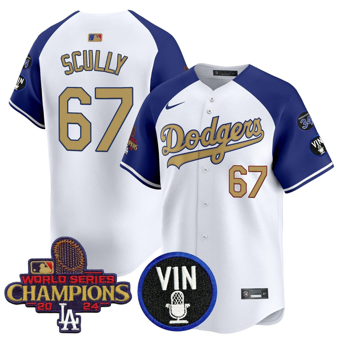 LAD 2025 Vin Scully & #34 Fernando Patch Gold Vapor Premier Limited Jersey - Stitched