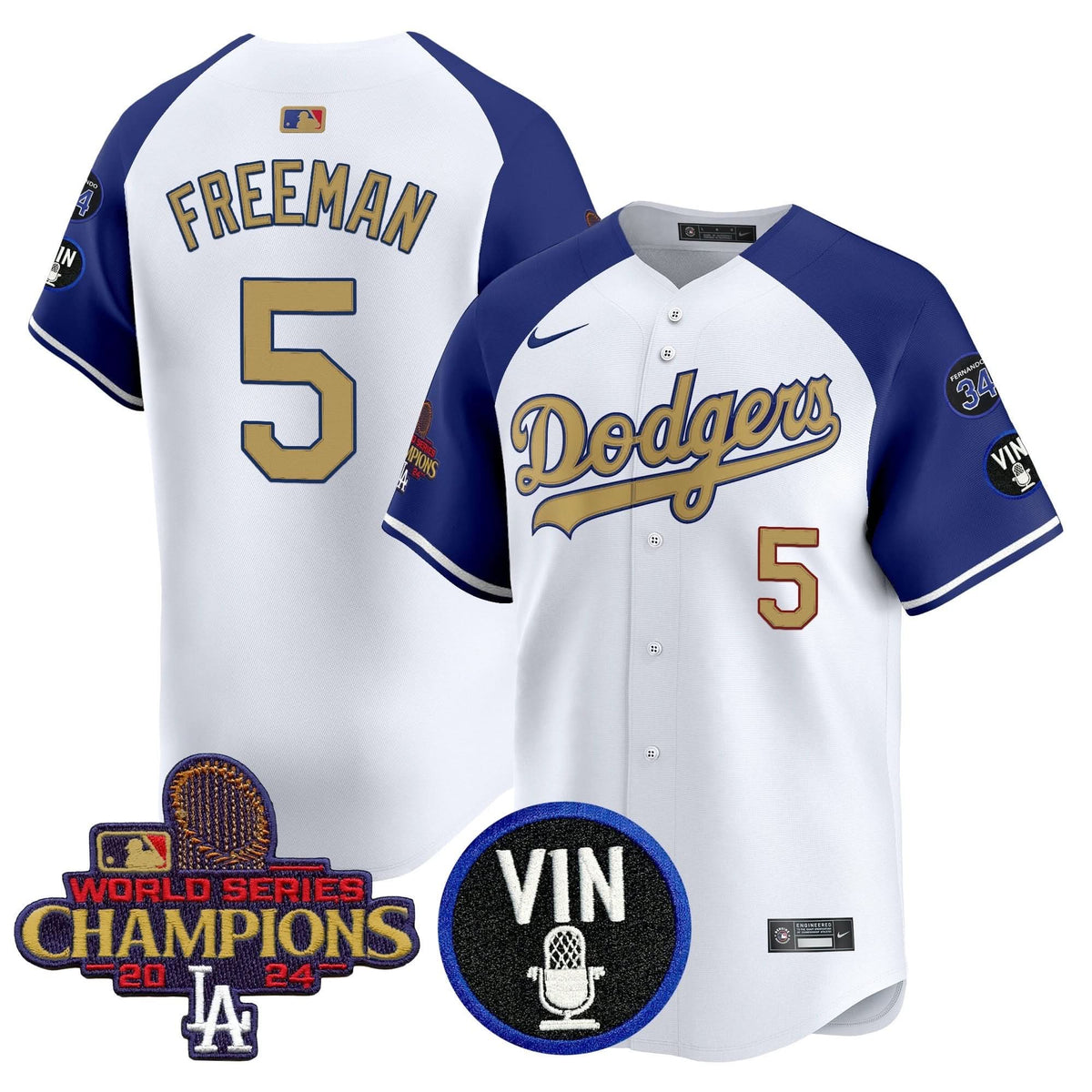 LAD 2025 Vin Scully & #34 Fernando Patch Gold Vapor Premier Limited Jersey - Stitched