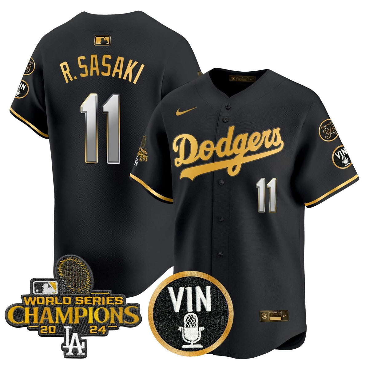 LAD 2025 Vin Scully & #34 Fernando Patch Gold Vapor Premier Limited Jersey - Stitched