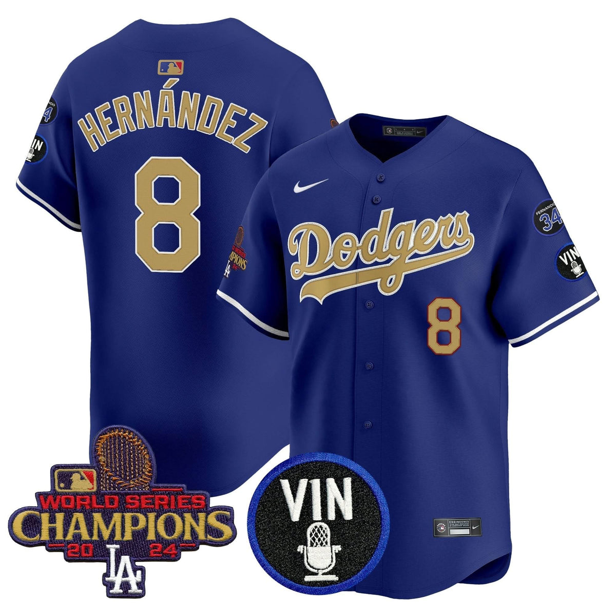 LAD 2025 Vin Scully & #34 Fernando Patch Gold Vapor Premier Limited Jersey - Stitched