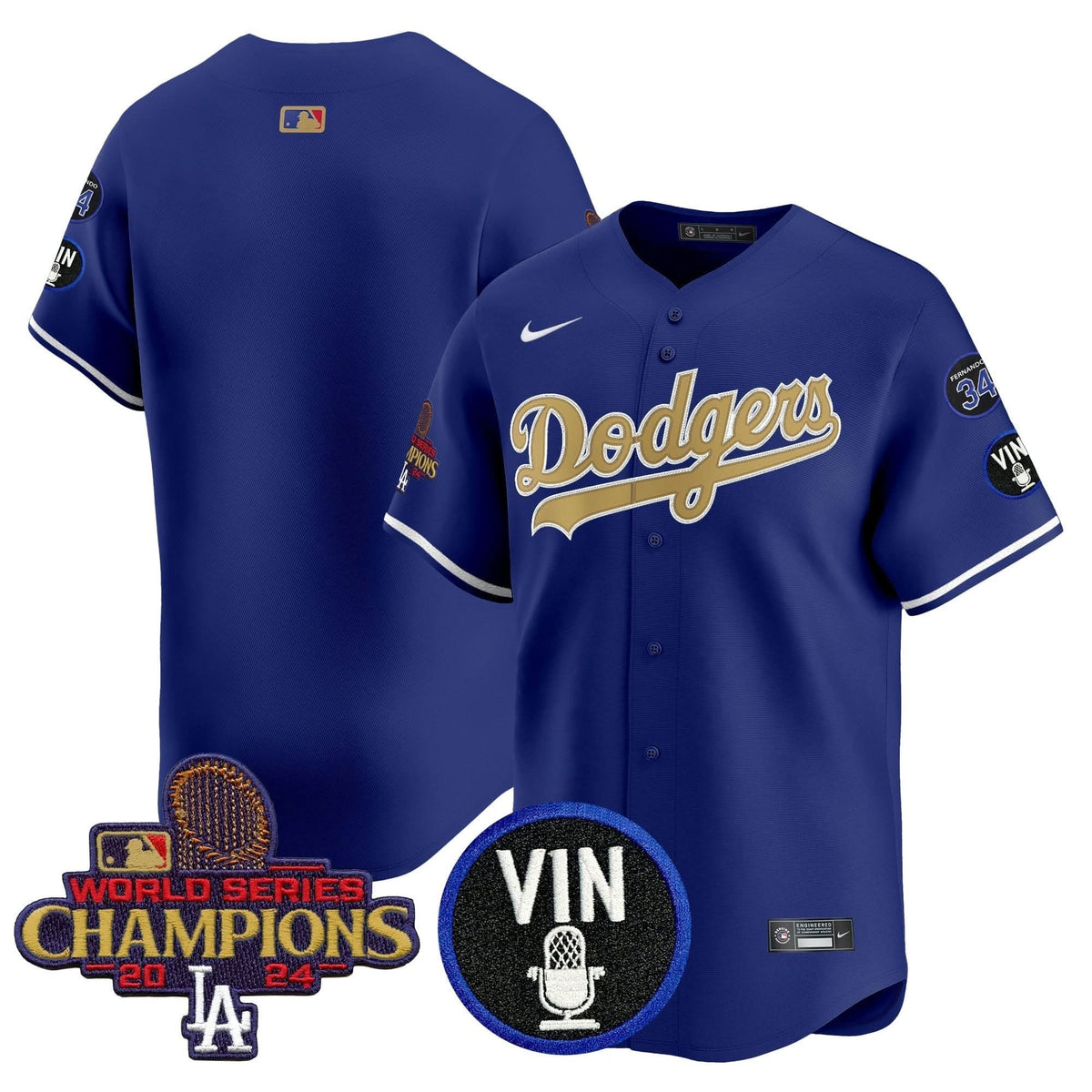 LAD 2025 Vin Scully & #34 Fernando Patch Gold Vapor Premier Limited Jersey - Stitched