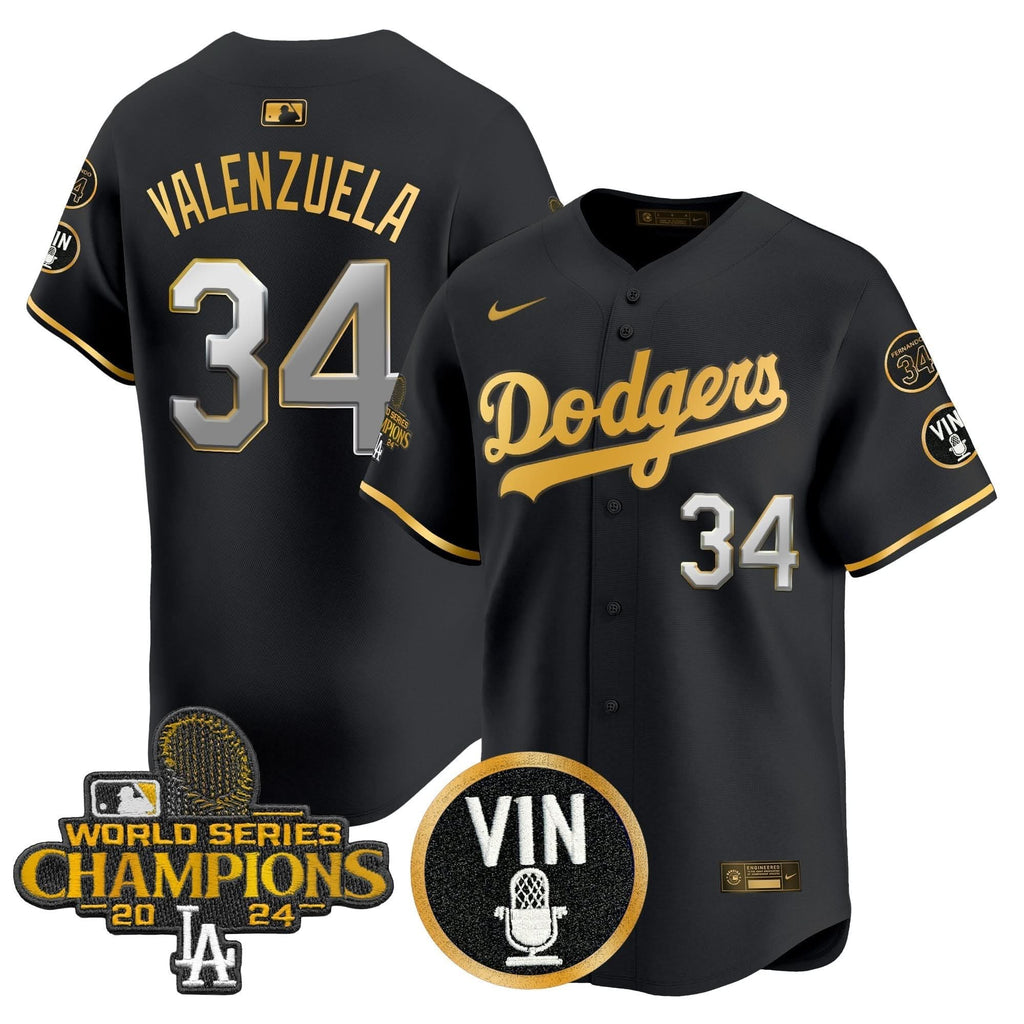 LAD 2025 Vin Scully & #34 Fernando Patch Gold Vapor Premier Limited Jersey - Stitched