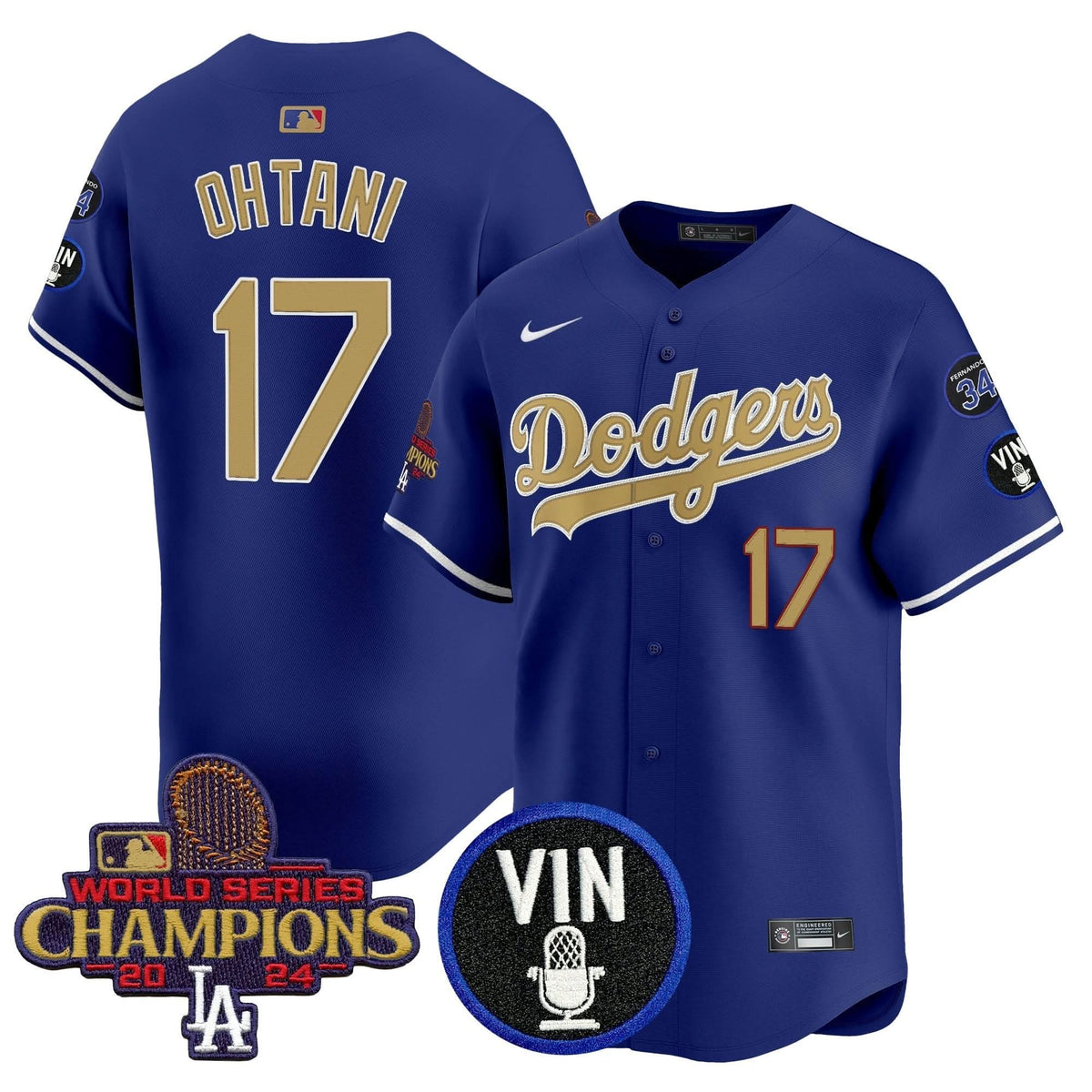 LAD 2025 Vin Scully & #34 Fernando Patch Gold Vapor Premier Limited Jersey - Stitched