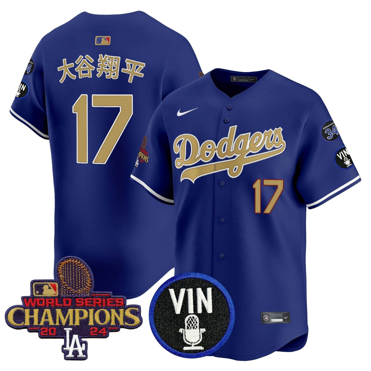 LAD 2025 Vin Scully & #34 Fernando Patch Gold Vapor Premier Limited Jersey - Stitched