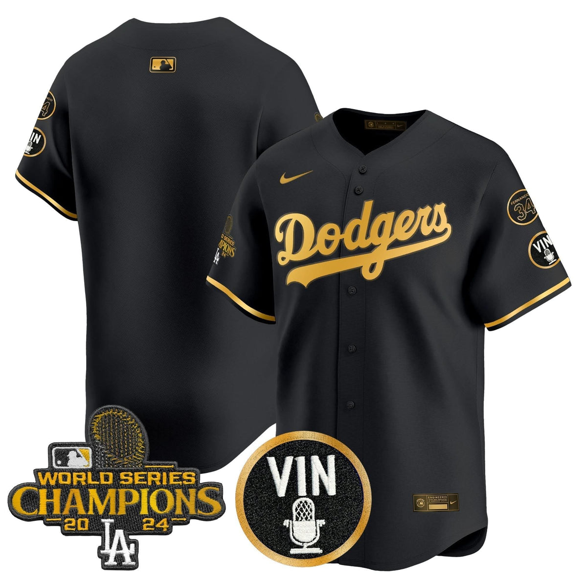 LAD 2025 Vin Scully & #34 Fernando Patch Gold Vapor Premier Limited Jersey - Stitched