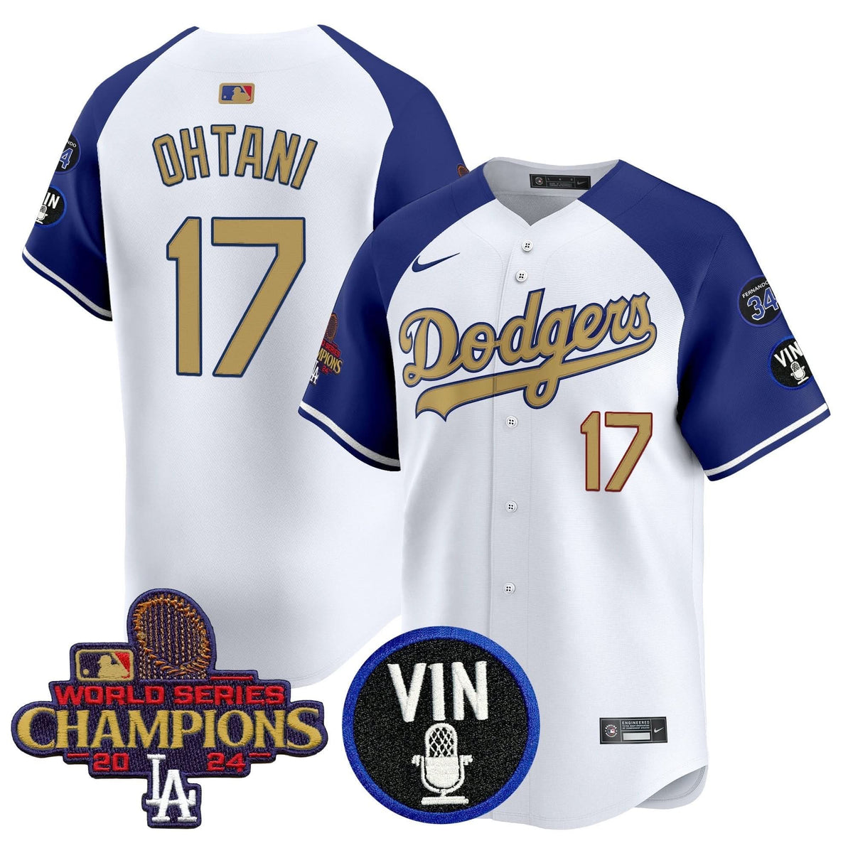 LAD 2025 Vin Scully & #34 Fernando Patch Gold Vapor Premier Limited Jersey - Stitched