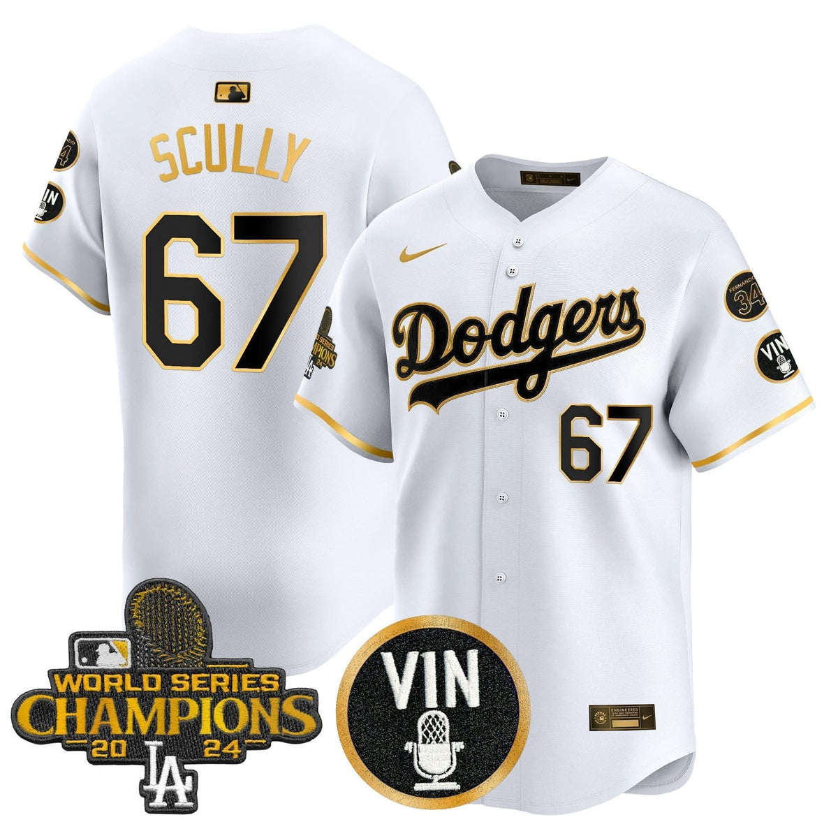 LAD 2025 Vin Scully & #34 Fernando Patch Gold Vapor Premier Limited Jersey - Stitched
