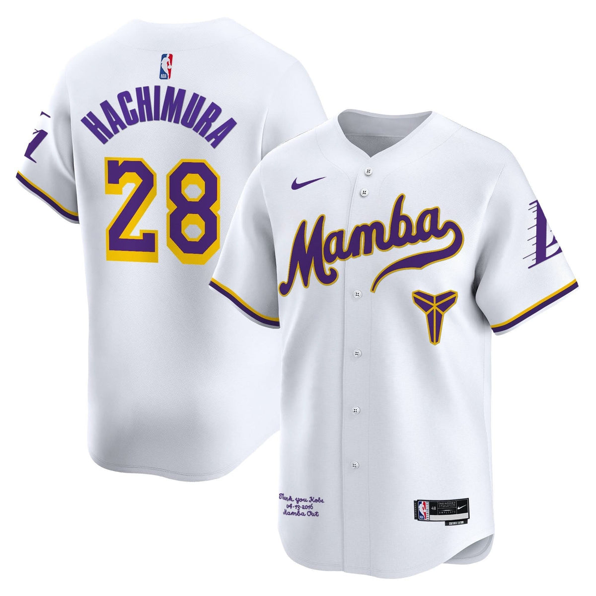 LAL Kobe Bryant Mamba Vapor Baseball Jersey - Stitched