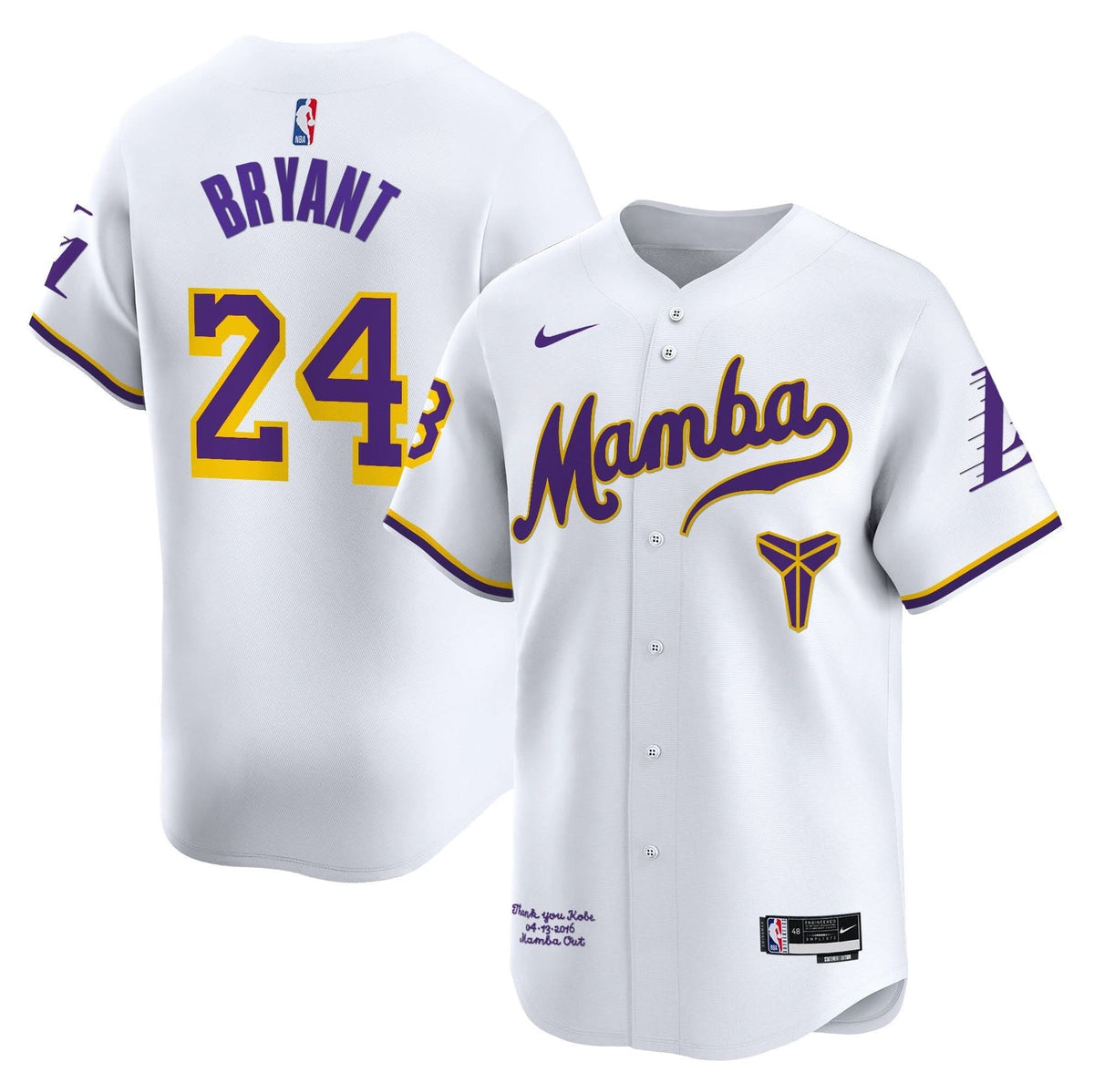 LAL Kobe Bryant Mamba Vapor Baseball Jersey - Stitched