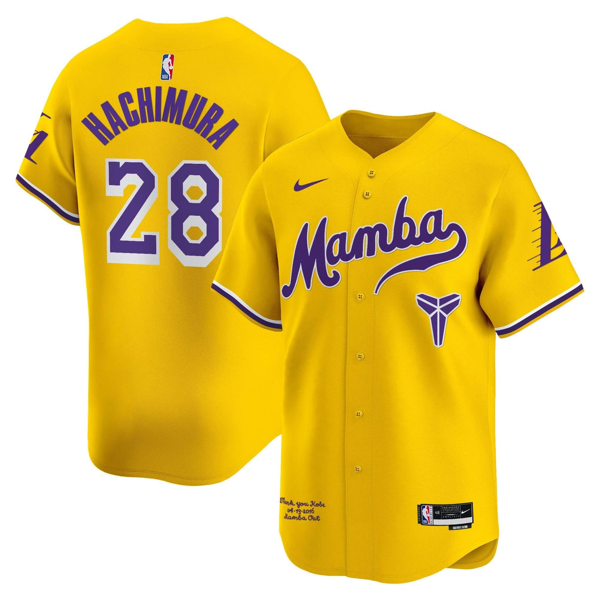 LAL Kobe Bryant Mamba Vapor Baseball Jersey - Stitched