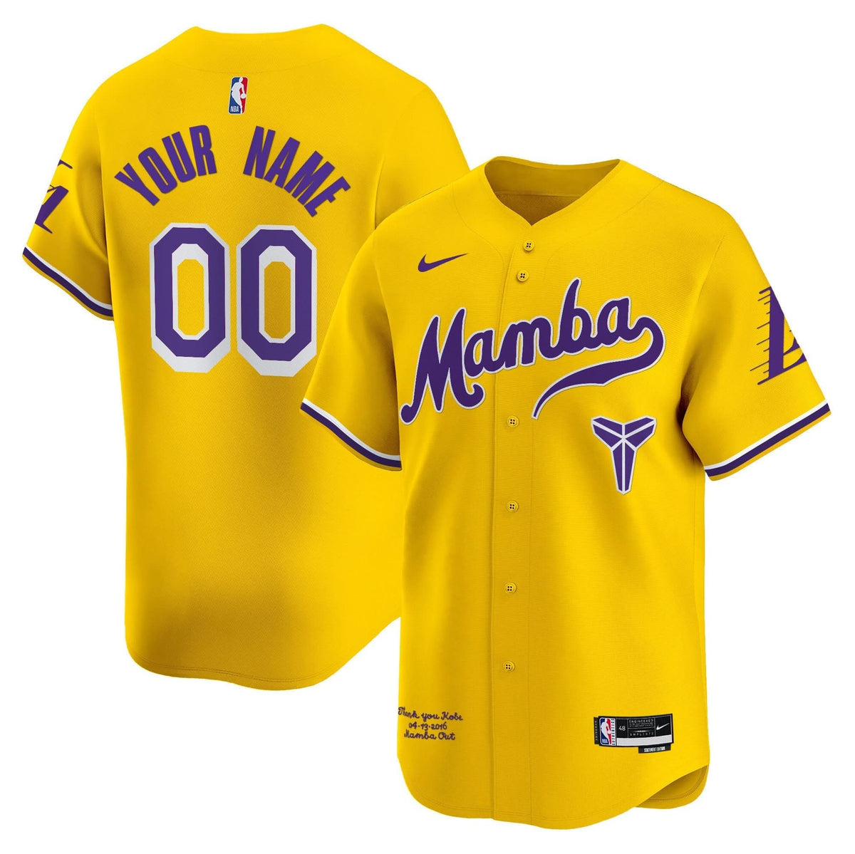 LAL Kobe Bryant Mamba Vapor Baseball Custom Jersey - Stitched
