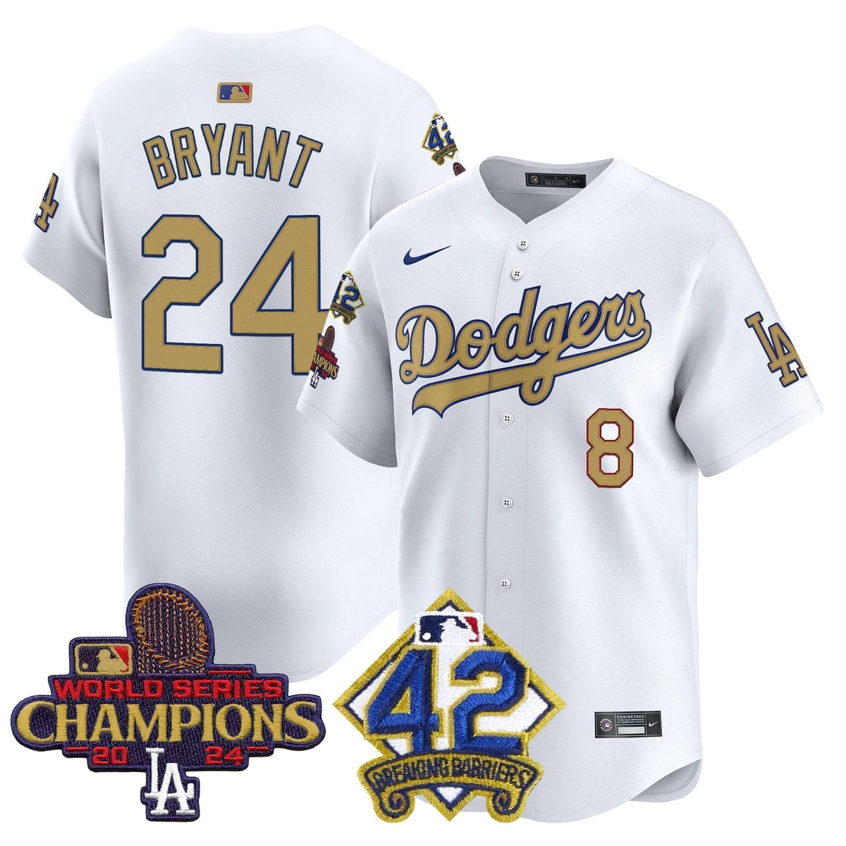 LAD 2024 World Series Champions & Jackie Robinson Patch Vapor Premier Limited Jersey - Stitched
