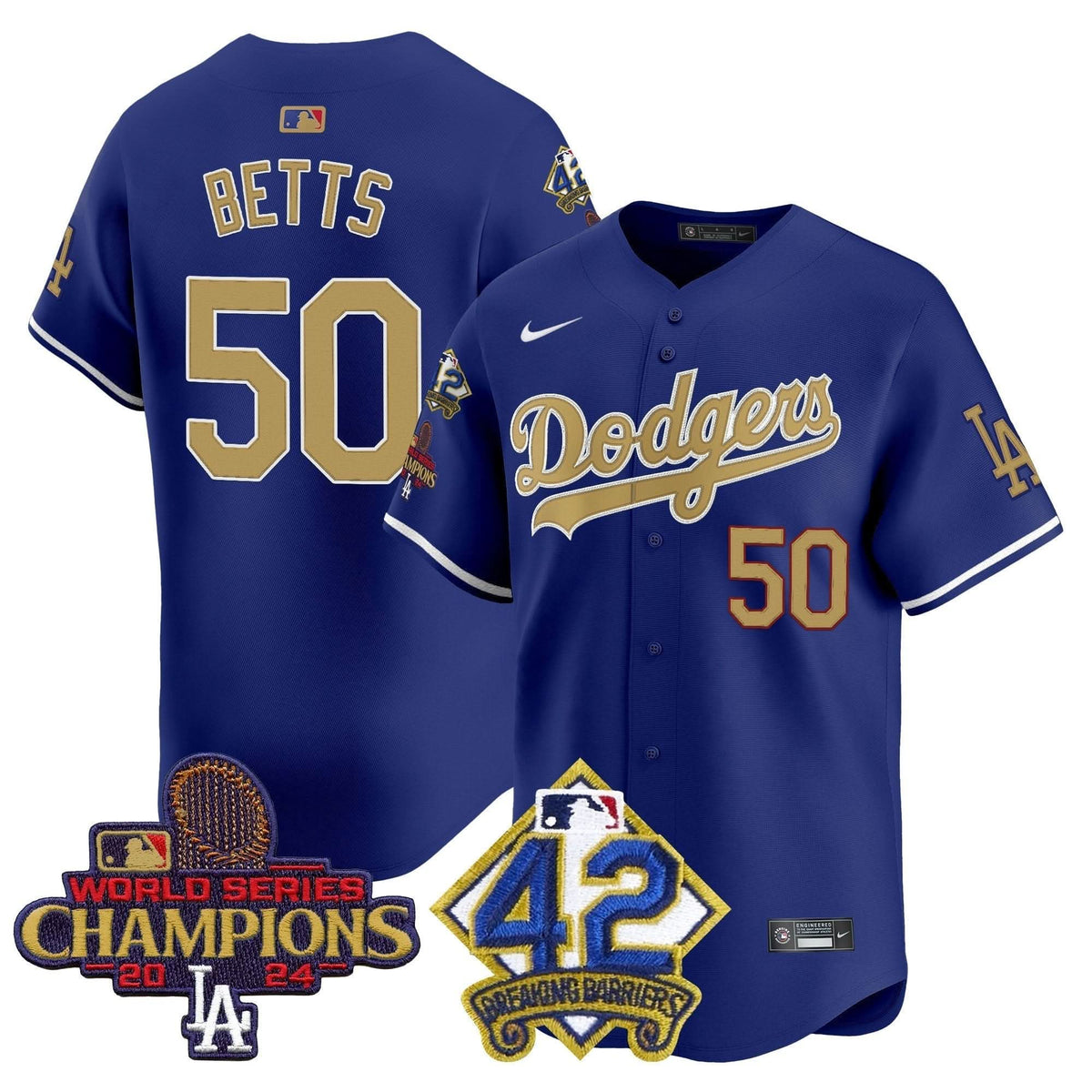 LAD 2024 World Series Champions & Jackie Robinson Patch Vapor Premier Limited Jersey - Stitched