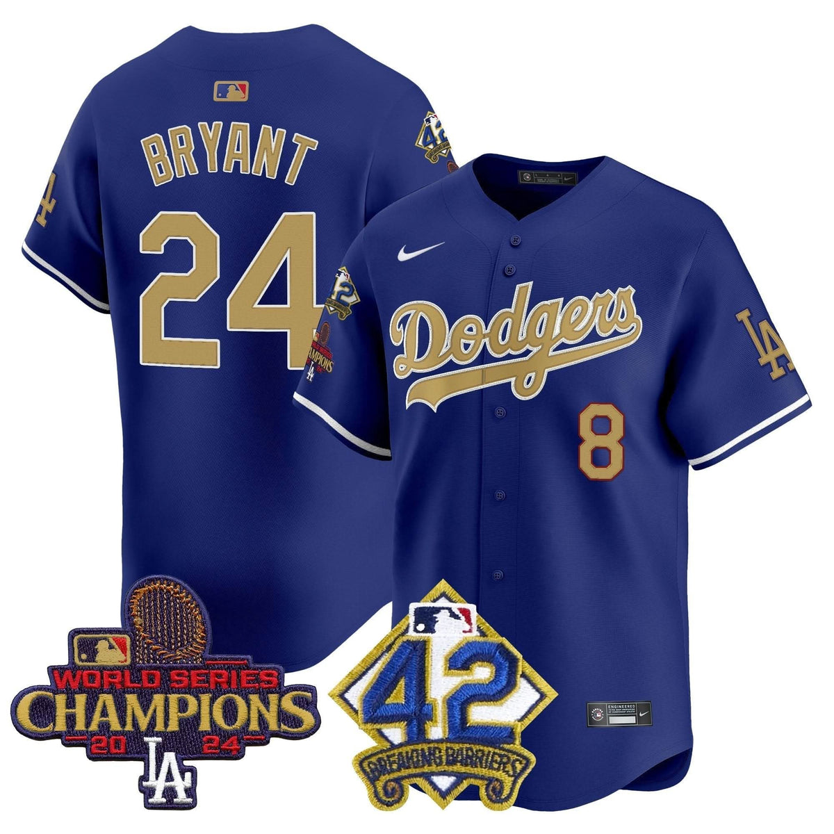 LAD 2024 World Series Champions & Jackie Robinson Patch Vapor Premier Limited Jersey - Stitched