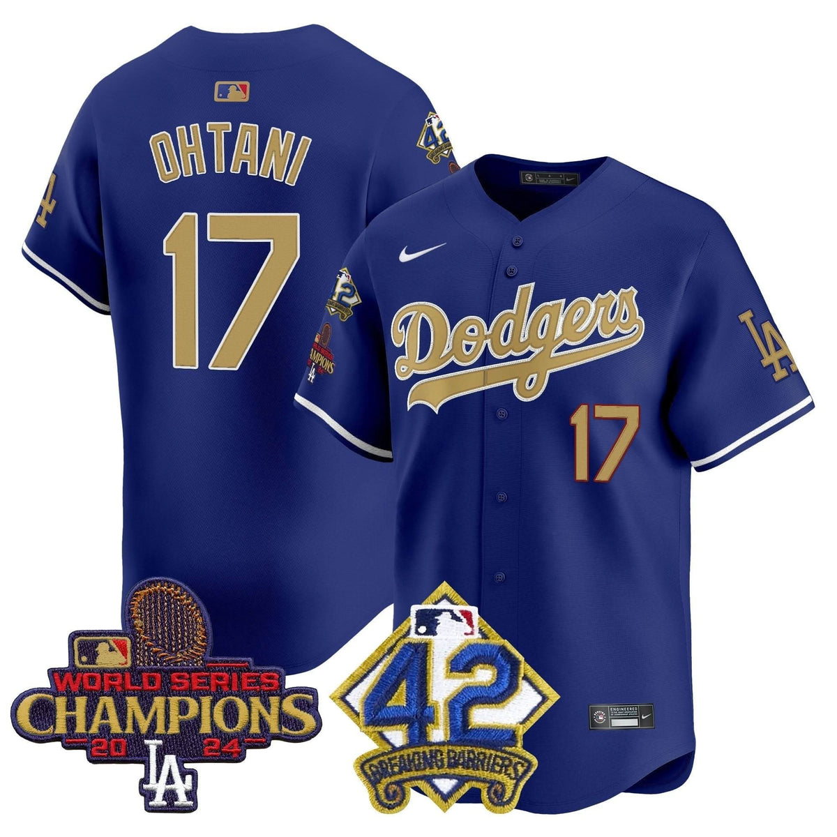 LAD 2024 World Series Champions & Jackie Robinson Patch Vapor Premier Limited Jersey - Stitched