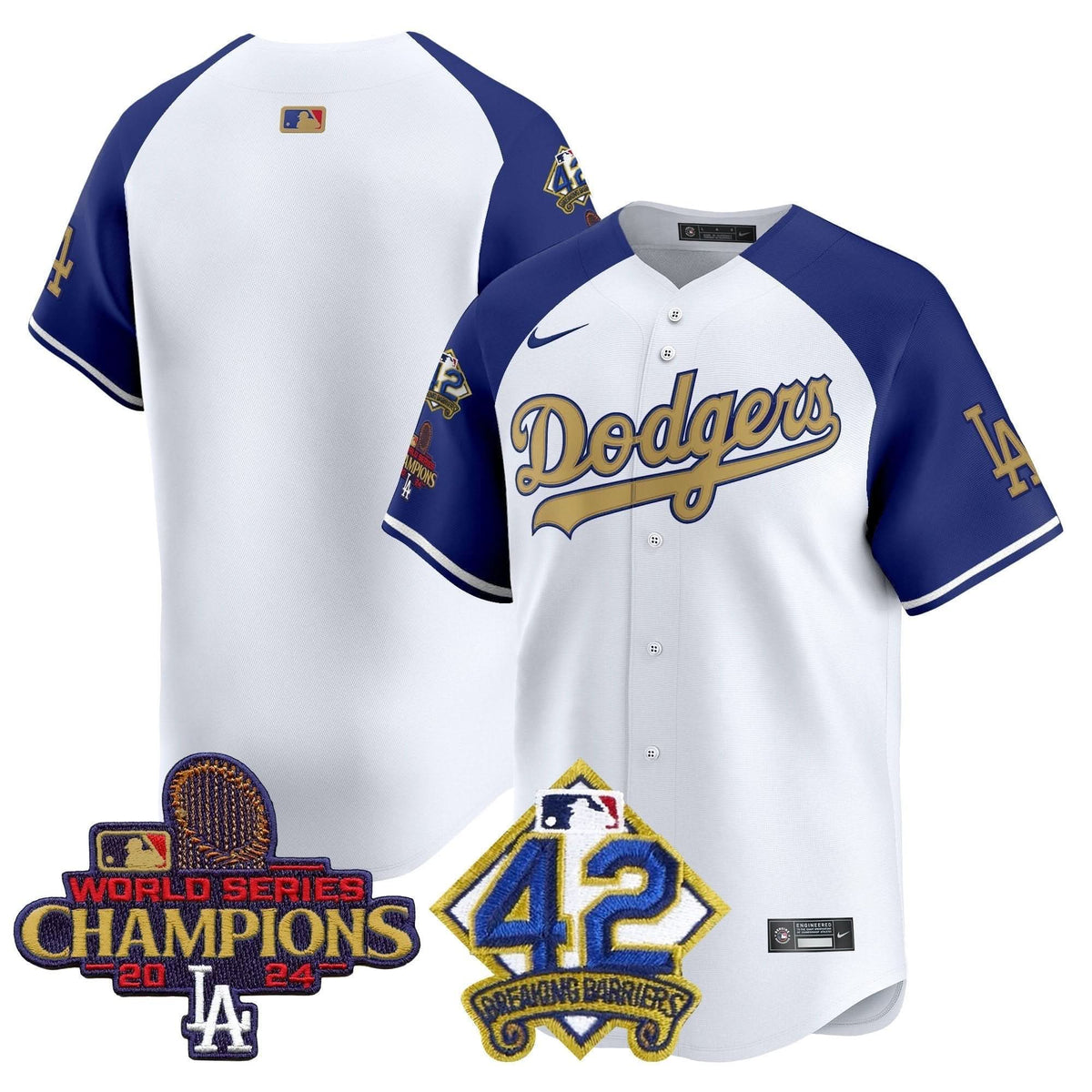 LAD 2024 World Series Champions & Jackie Robinson Patch Vapor Premier Limited Jersey - Stitched
