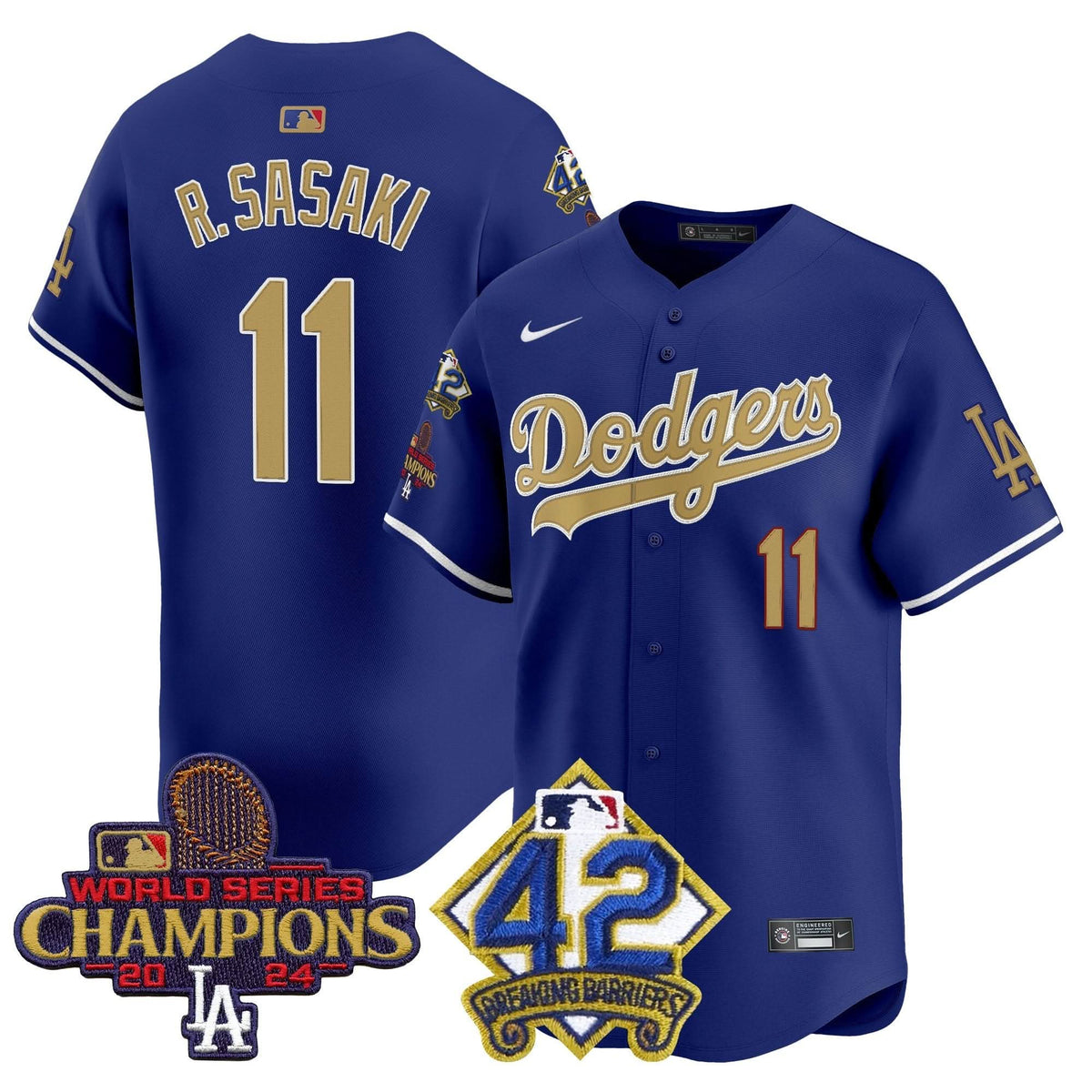LAD 2024 World Series Champions & Jackie Robinson Patch Vapor Premier Limited Jersey - Stitched