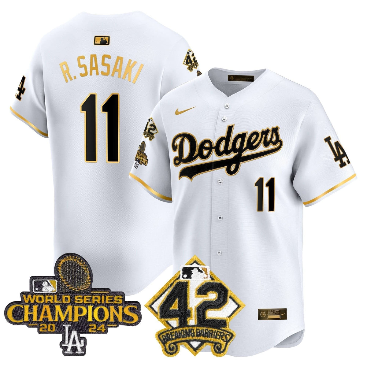 LAD 2024 World Series Champions & Jackie Robinson Patch Vapor Premier Limited Jersey - Stitched